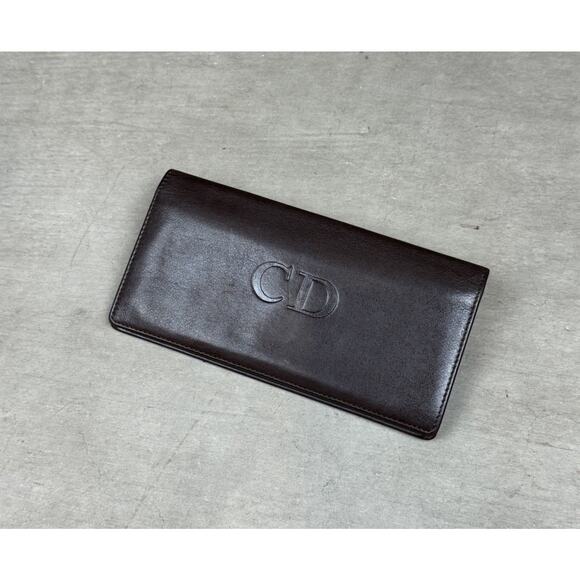 Christian Dior Vintage 90s CD Logo Brown Leather Bifold Wallet - Picture 1 of 6